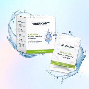VIBEFICANT HydraGlow Micellar Cleansing Towelettes On-The-Go Suitable For Travel, Gym, Camping, 25 Individual Seal Pouch For Freshness