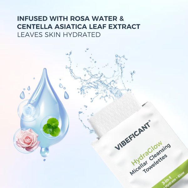 VIBEFICANT HydraGlow Micellar Cleansing Towelettes On-The-Go Suitable For Travel, Gym, Camping, 25 Individual Seal Pouch For Freshness - Image 5