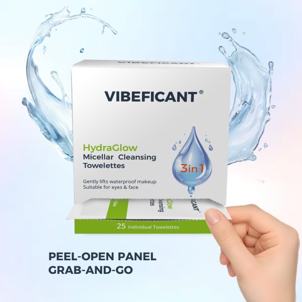 VIBEFICANT HydraGlow Micellar Cleansing Towelettes On-The-Go Suitable For Travel, Gym, Camping, 25 Individual Seal Pouch For Freshness - Image 9