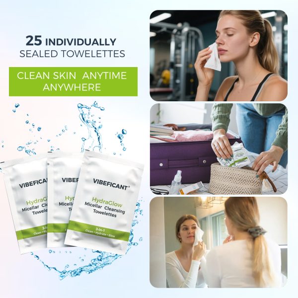VIBEFICANT HydraGlow Micellar Cleansing Towelettes On-The-Go Suitable For Travel, Gym, Camping, 25 Individual Seal Pouch For Freshness - Image 10