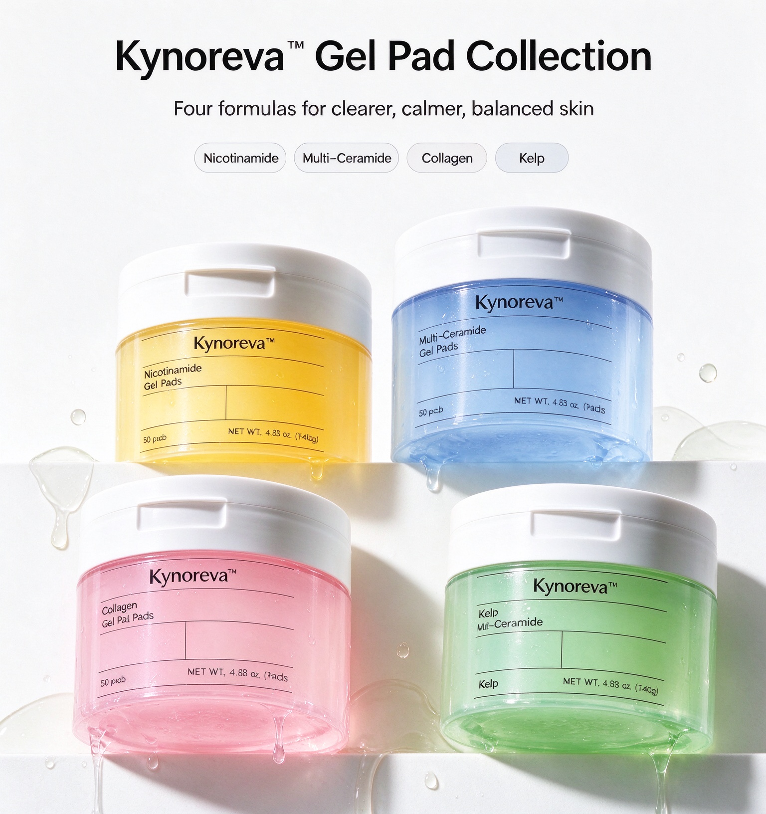 GEL TONER PADS SERIES – Multi-Functional Gel Facial Pads with Niacinamide, Ceramide, Collagen & Marine Extracts for Customized Skincare Solutions